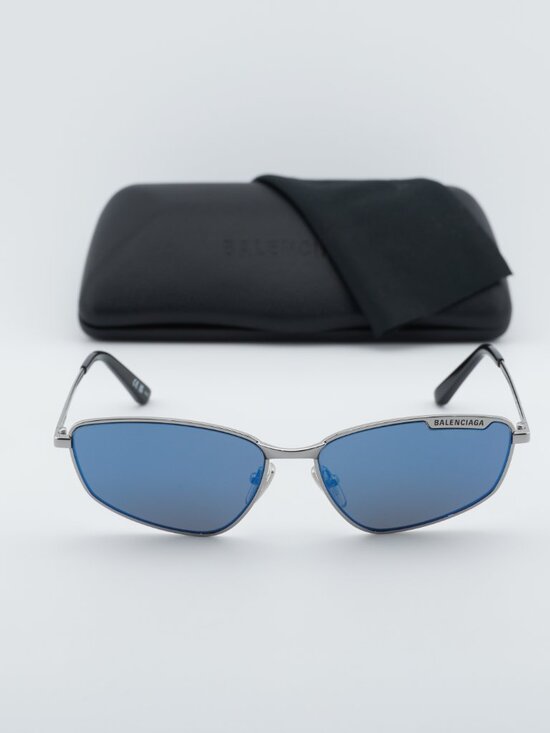 Balenciaga BB0277S 003 Unisex Rectangle Sunglasses - Ruthenium / Blue